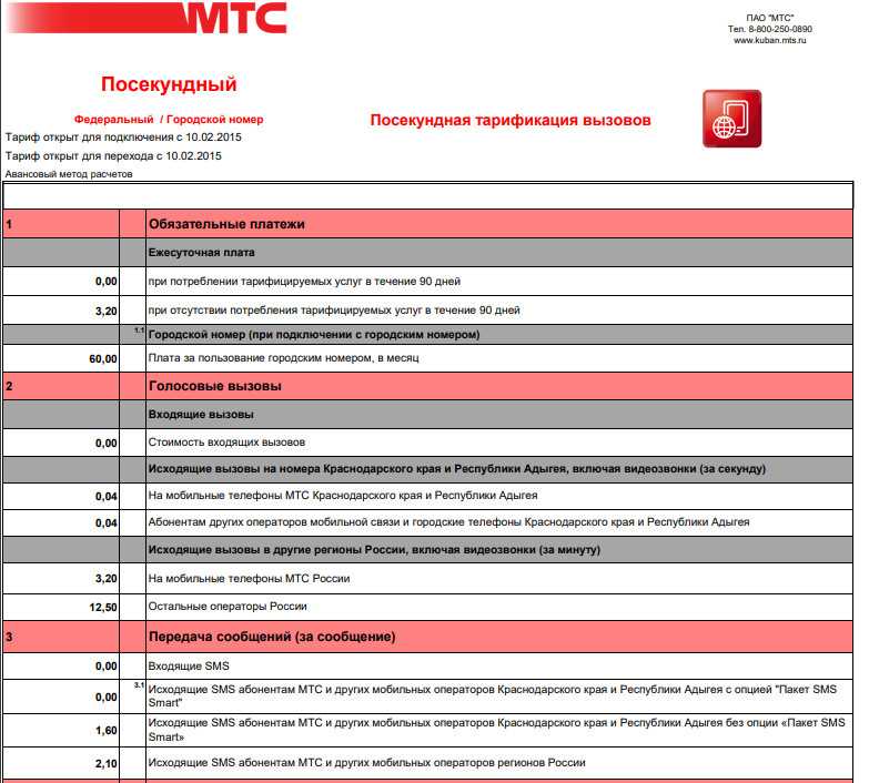 Тарифные планы мтс ставропольский край для пенсионеров